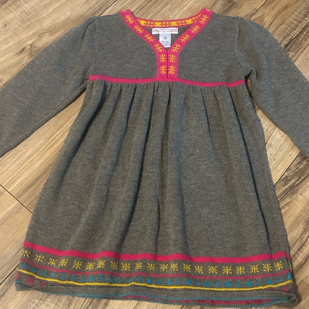 Old Navy Girls Sweater Dress Knit Gray Pink Yellow‎ Long Sleeve 18-24 Months